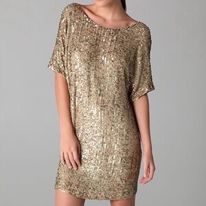 VINCE Slouchy Gold Sequin Mini Dress - XS